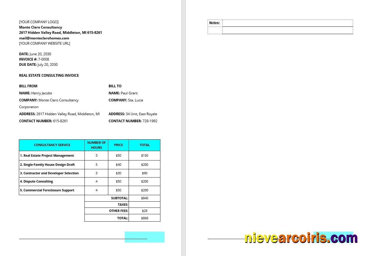 Real Estate Consulting Invoice